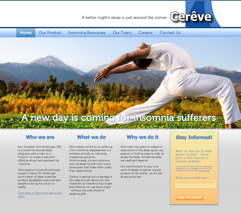 cereve sleep power site screen shot